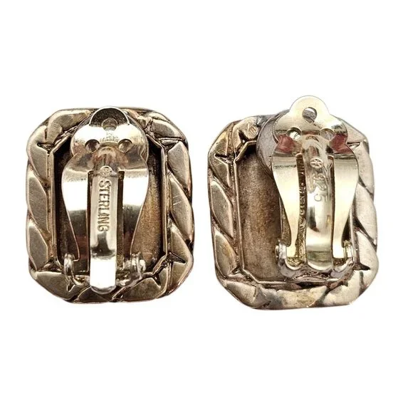 Sterling Silver Stephen Dweck Square Clip On Chunky Braid Flower Earrings C814